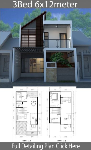 1. Desain 6×12 2 Lantai 3 Kamar Tidur